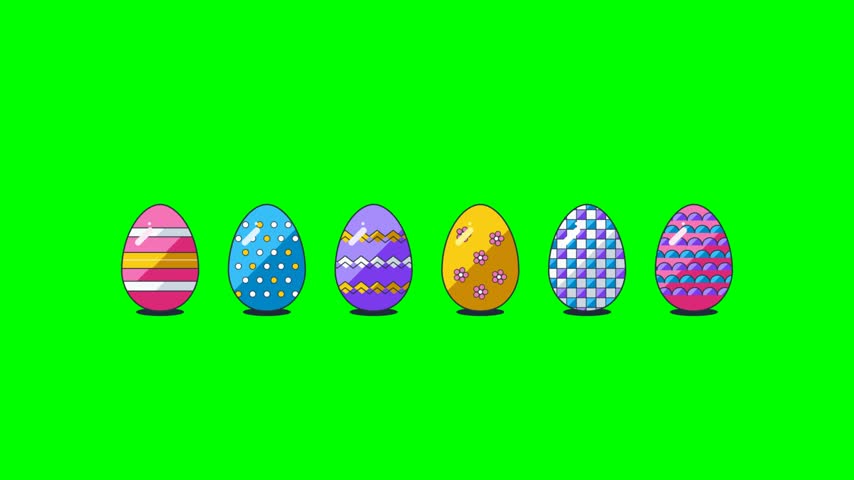 Decorated Easter Eggs Row Vector Graphic on Green Screen Perfect for Spring Egg Hunt Promos and Holiday Sale Overlays
