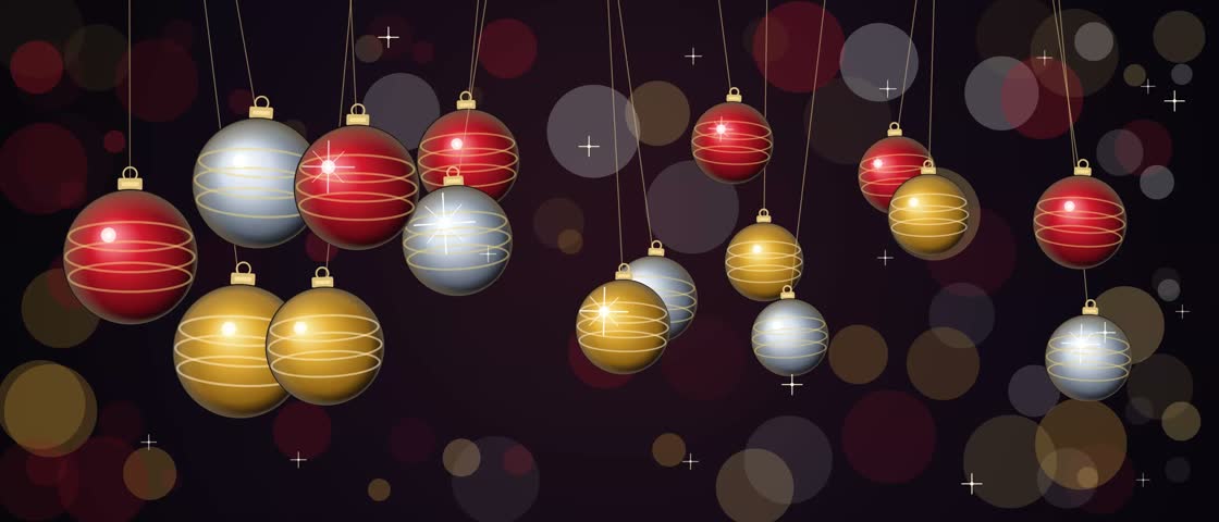 Elegant Christmas background with hanging colorful baubles, shiny ornaments, glowing bokeh lights, and festive holiday decorations vector illustration.