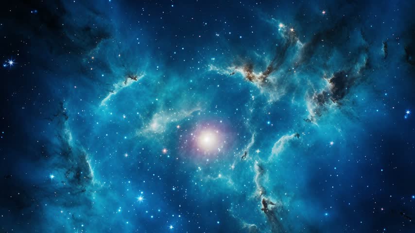 Stunning Nebula Cloud Formation with Stars, Golden Cosmic Dust and Space Exploration.