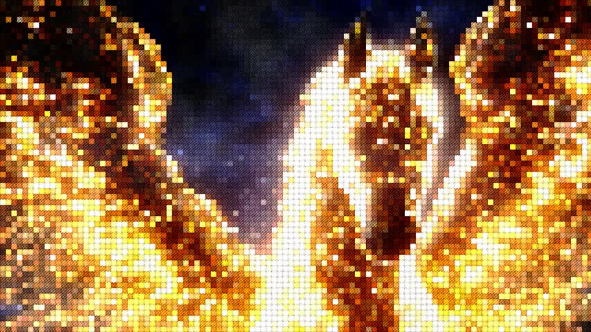 Magical golden winged horse in a vibrant pixelated mosaic style. Ethereal glowing pegasus against a dark starry background. Perfect for retro fantasy, mythical gaming concepts, and dreamlike magic.