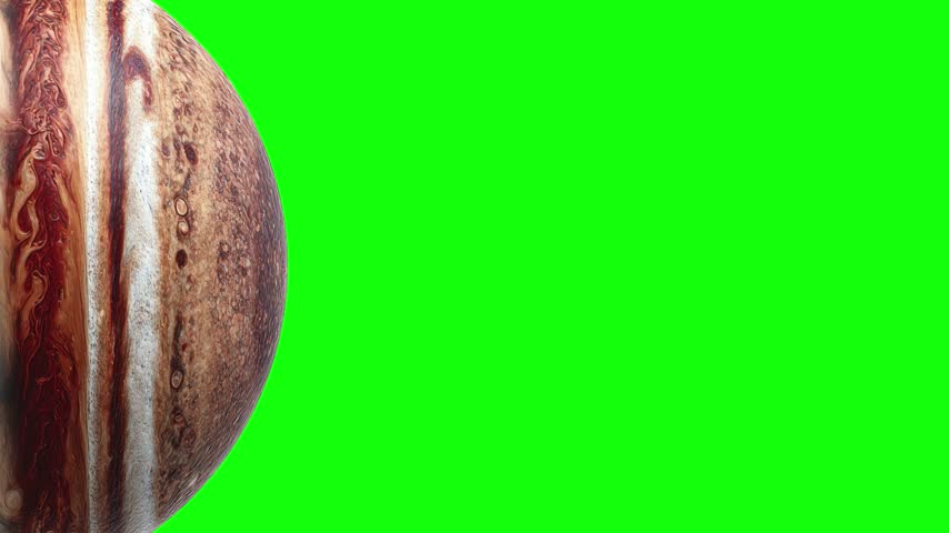 Detailed Close Up View of Rotating Gas Giant Planet Jupiter with Great Red Spot on Green Screen