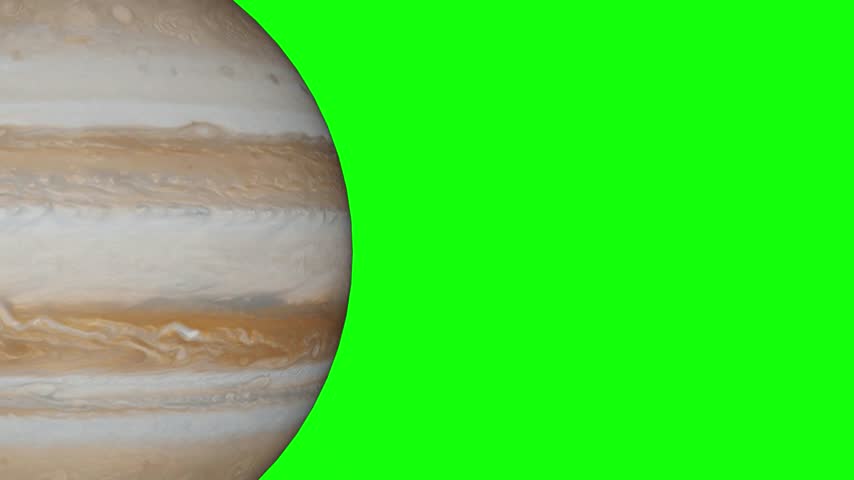 Close Up View of Rotating Gas Giant Jupiter Surface with Cloud Bands Isolated on Green Screen