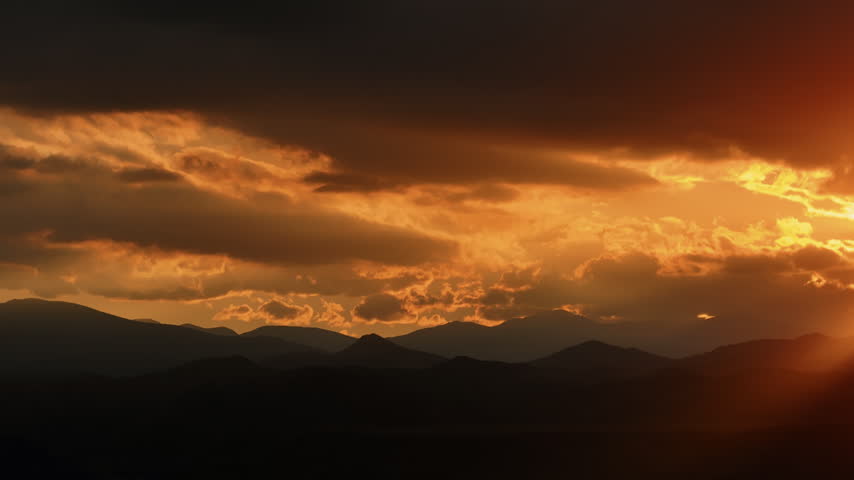 A sunset over the Colorado Rocky Mountains. Shot on a summer day.