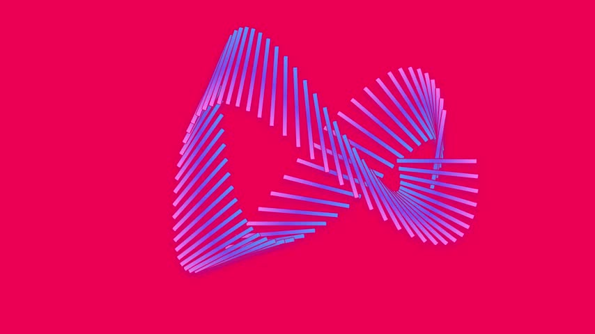 Abstract 3d infinity loop shape made of glowing blue and purple gradient lines on a vibrant pink background