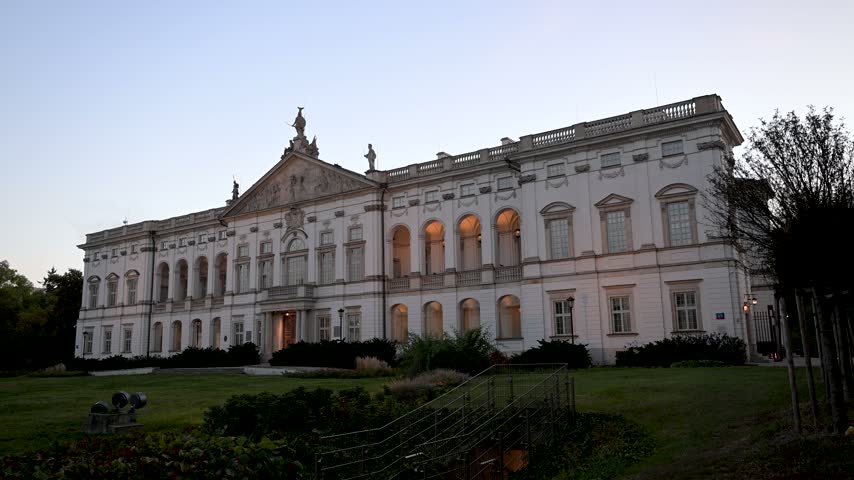 Baroque Palace Of The Krasiński Palace (Palace Of The Commonwealth) In Warsaw, Poland. Wide Shot