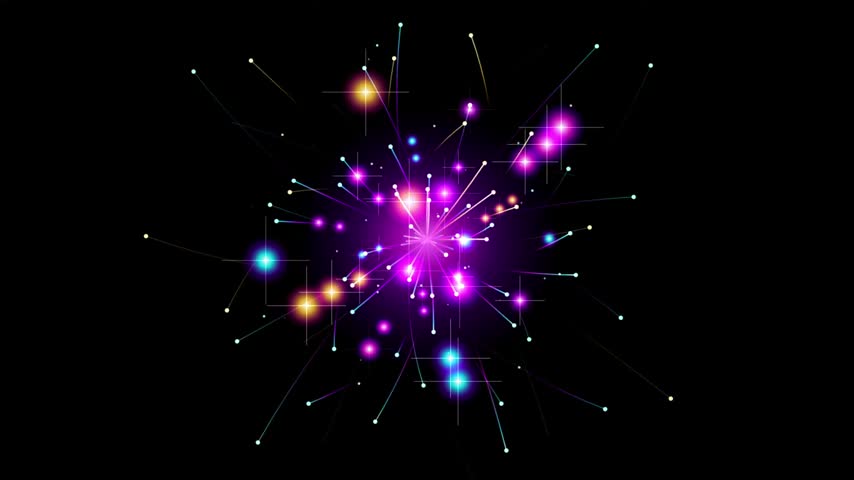 Purple and blue firework starbursts on black background vibrant celebration vector illustration