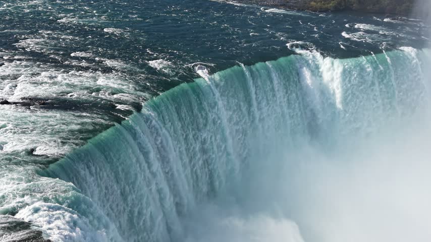 Water Fall Rainbow In Niagara Falls In Ontario Canada. Giant Waterfalls. Nature Landscape. Water Fall Rainbow In Niagara Falls In Ontario Canada. Niagara River. Travel Scenery.