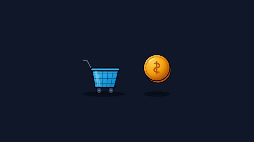 A stylish vector illustration of a shopping cart and dollar coin symbolizing ecommerce success and financial growth ideal for online business marketing and seasonal promotions