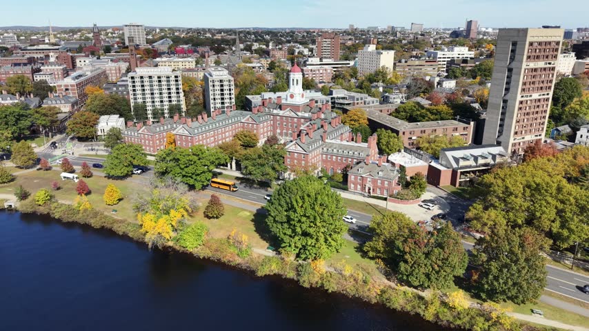 Harvard University In Cambridge In Massachusetts United States. Downtown City. University District. Harvard Square. Harvard University In Cambridge In Massachusetts United States. Medieval Buildings.