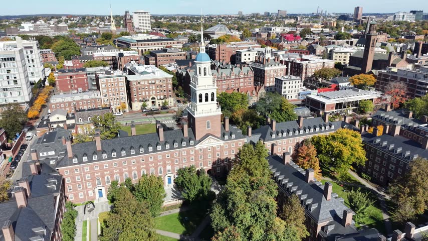 Harvard University In Cambridge In Massachusetts United States. University District. Downtown City. Medieval Buildings. Harvard University Campus In Cambridge In Massachusetts United States.