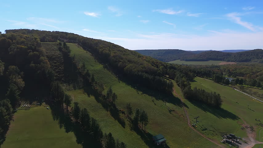 Mountain Creek Resort, Vernon Township, Sussex County, New Jersey, USA - The Grassy Slopes and Ski Trails During the Vibrant Green Season - Drone Flying Forward