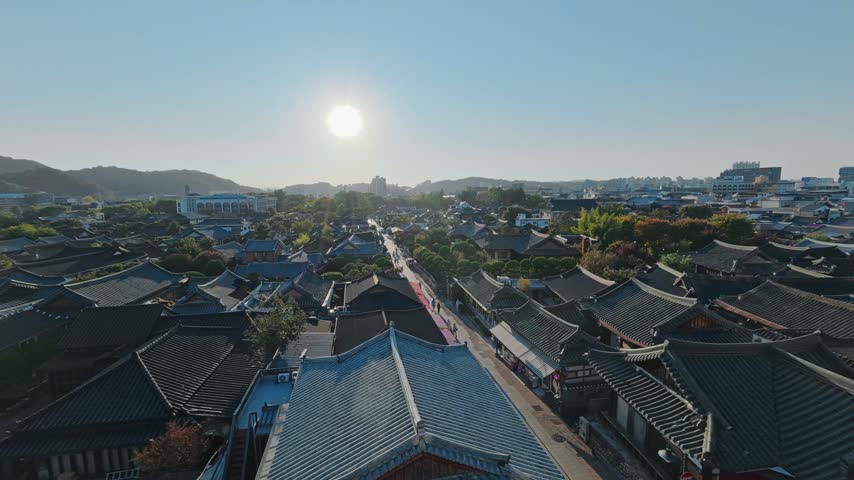 Aerial view of jeonju hanok village rooftops in south korea