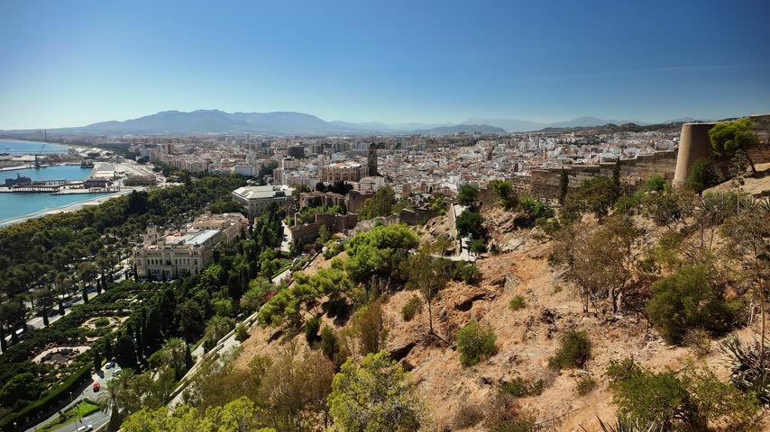 A view of the city of Malaga, Spain, from the hill of Gibralfaro Castle