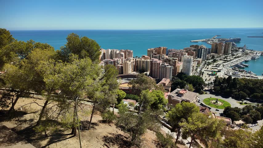 A view of the city of Malaga, Spain, from the hill of Gibralfaro Castle