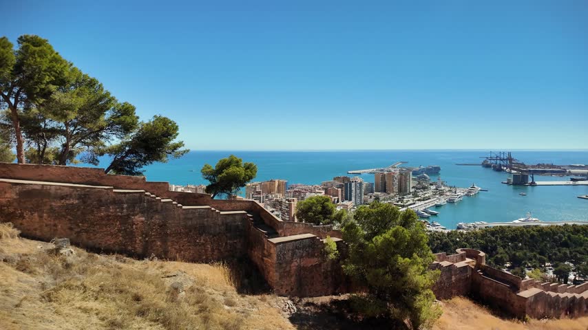 A view of the city of Malaga, Spain, from the hill of Gibralfaro Castle