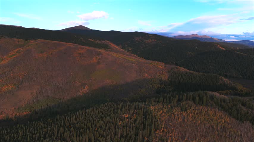 Aerial drone Colorado Trail Kenosha Pass Mount Bierstadt fall autumn quaking aspen trees forest sunset Grant Fairplay Jefferson landscape Front Range Rocky Mountains Continental Divide circle right