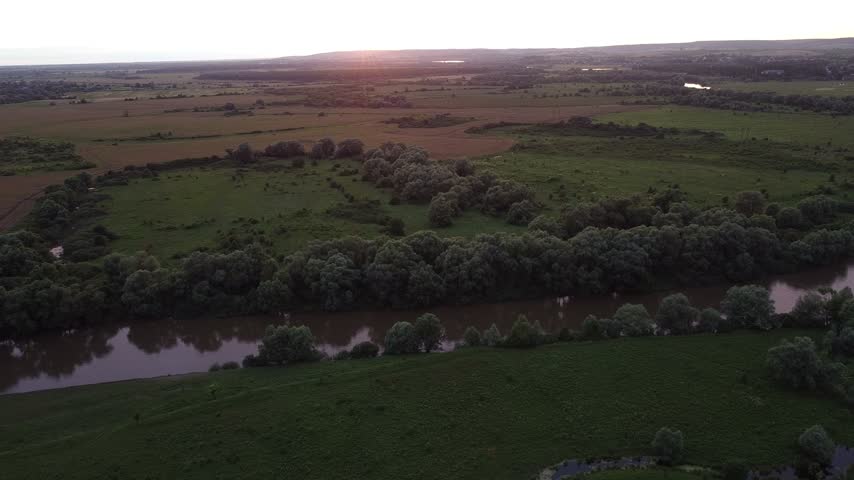 Sunset Lviv region Ukraine river aerial view