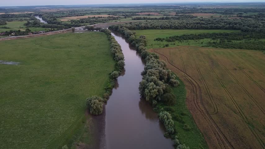 Sunset Lviv region Ukraine river aerial view