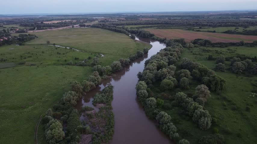 Sunset Lviv region Ukraine river aerial view