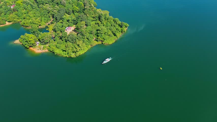 Scenic Landscape of Kaptai Lake with Mountains and Calm Water in Bangladesh 4k