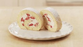 Strawberry cream Swiss roll