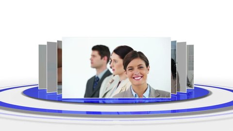 Multiple screens of business situations on white background