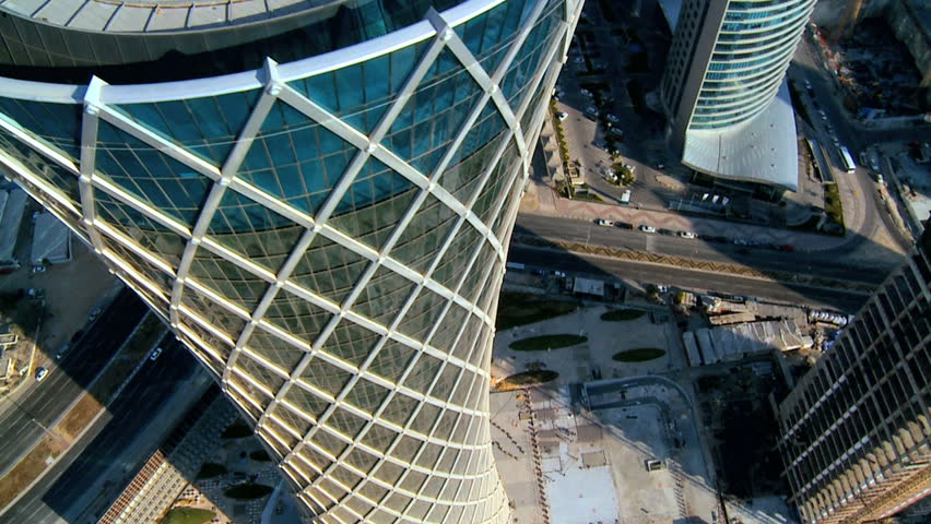 Aerial Rooftop city view modern Middle Eastern skyscrapers downtown Doha City, Qatar, Persian Gulf Royalty-Free Stock Footage #4230769