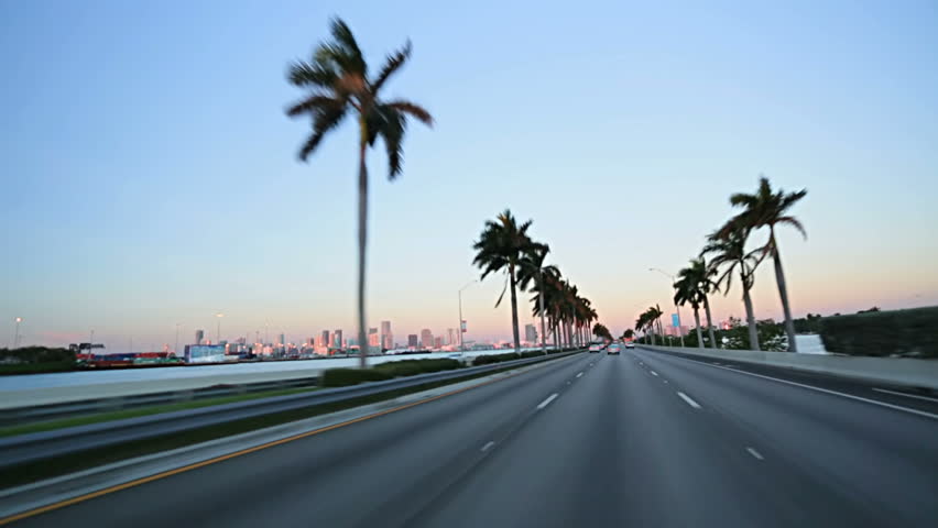 Point of view driving on MacArthur Causeway towards Miami downtown, Florida, USA Royalty-Free Stock Footage #4231660