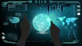 Montage 3D images hands operating digital touch screen business interface for financial information in a Global market - Powered by Shutterstock - Get 15% off with code: PIKWIZARD15