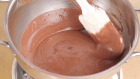 Folding cream into chocolate mixture