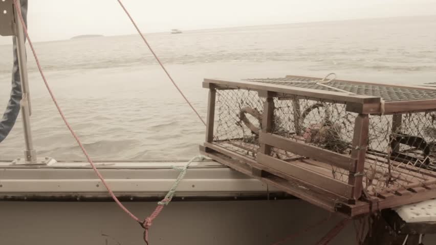 A lobster trap on a fishing boat