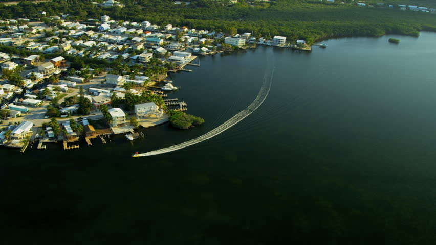 Aerial view coastal craft and exclusive residential properties, Key Largo, Southern Florida, USA