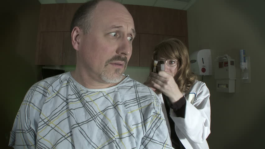 Two clips of a female doctor in a sinister posegiving an injection to a fearful