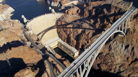 Aerial view Hoover Dam and Colorado River Bridge on US 93 nr Las Vegas, Nevada, USA