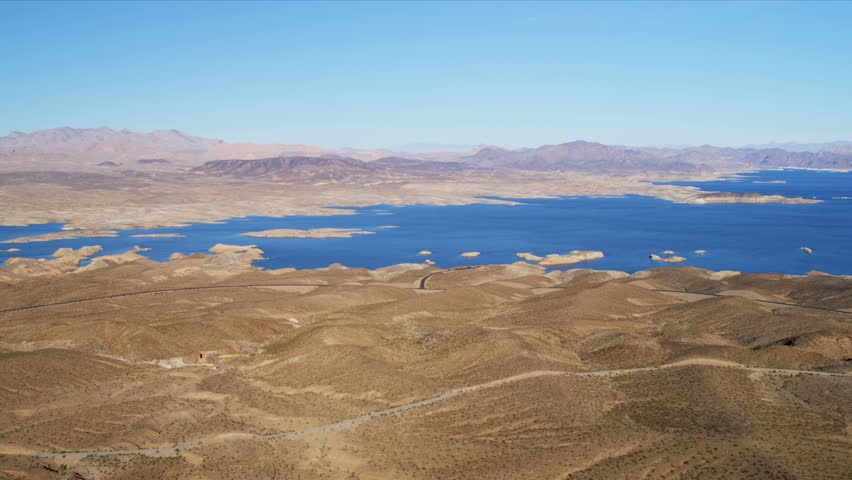 Aerial view Lake Mead reservoir inflow from Colorado River to Hoover Dam nr Las Vegas, USA