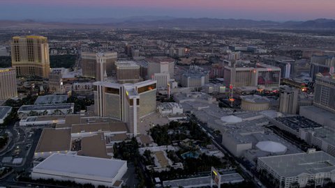 Las Vegas - January 2013: Aerial landscape view dusk City Hotels and Condominiums, Nevada, USA, RED EPIC