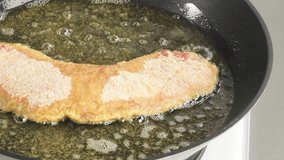 Frying Wiener Schnitzel in a pan