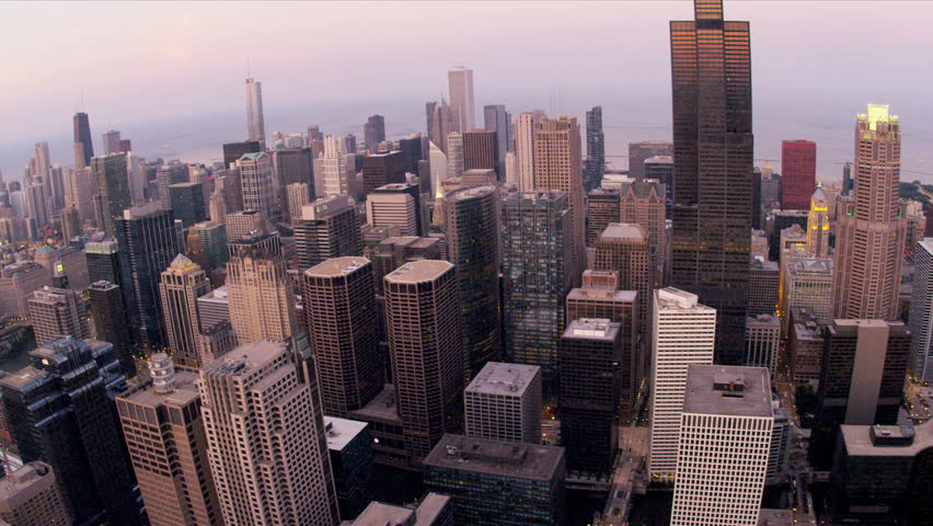 aerial sunset view sears tower downtown Stock Footage Video (100% ...