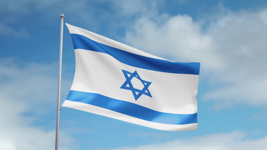 HD 1080p clip of a slow motion waving flag of Israel. Seamless, 12 seconds long