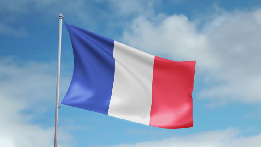 HD 1080p clip of a slow motion waving flag of France. Seamless, 12 seconds long