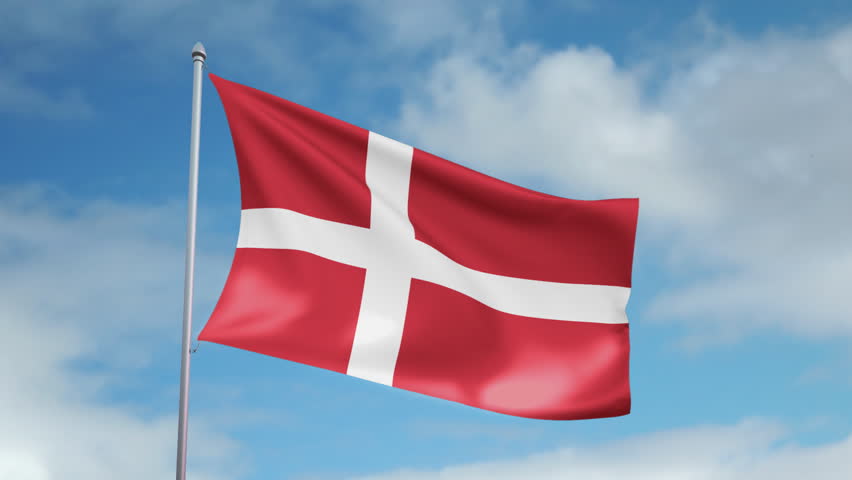 HD 1080p clip of a slow motion waving flag of Denmark. Seamless, 12 seconds long