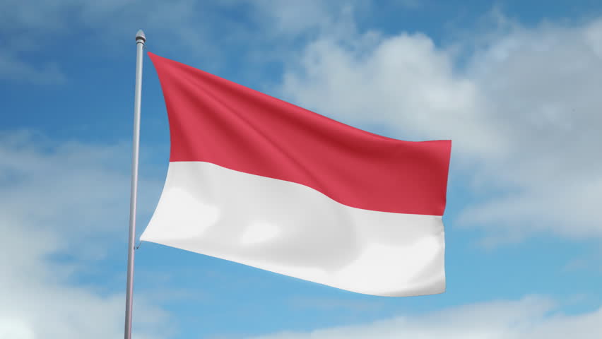 HD 1080p clip of a slow motion waving flag of Indonesia. Seamless, 12 seconds