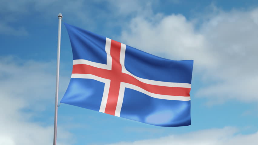 HD 1080p clip of a slow motion waving flag of Iceland. Seamless, 12 seconds long