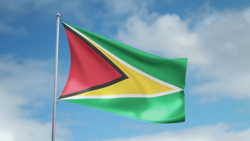 HD 1080p clip of a slow motion waving flag of Guyana. Seamless, 12 seconds long