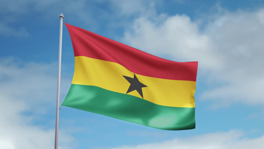 HD 1080p clip of a slow motion waving flag of Ghana. Seamless, 12 seconds long