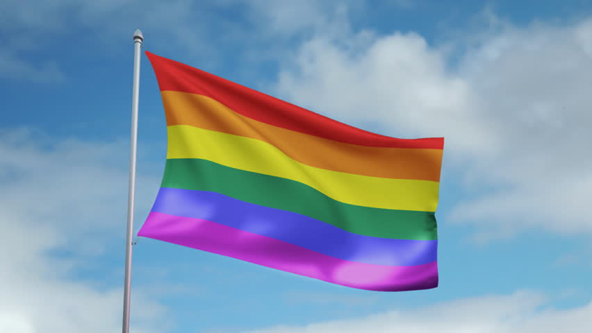 HD 1080p clip with a slow motion waving rainbow flag of the gay movement.