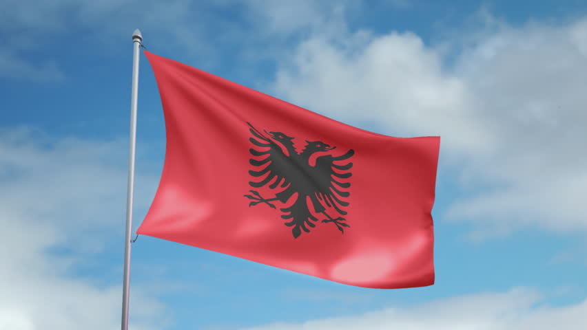 HD 1080p clip of a slow motion waving flag of Albania. Seamless, 12 seconds long