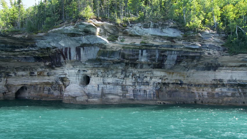 Detail of rock formation resembling a face in the cliffs at Pictured Rocks