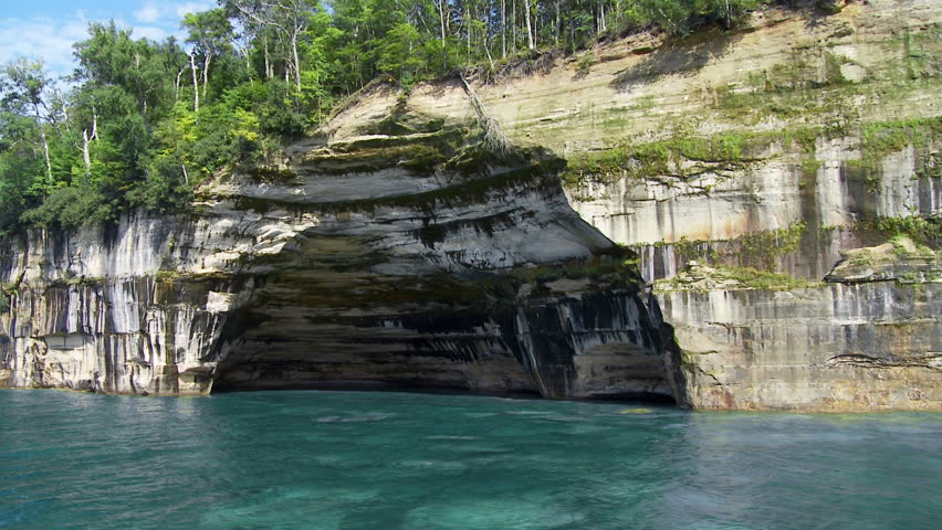 Detail of an arch in the cliffs at Pictured Rocks National Lakeshore park,