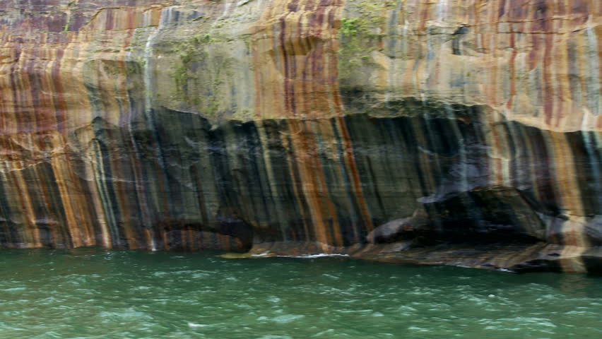 Detail of the mineral deposits on the cliffs at Pictured Rocks National